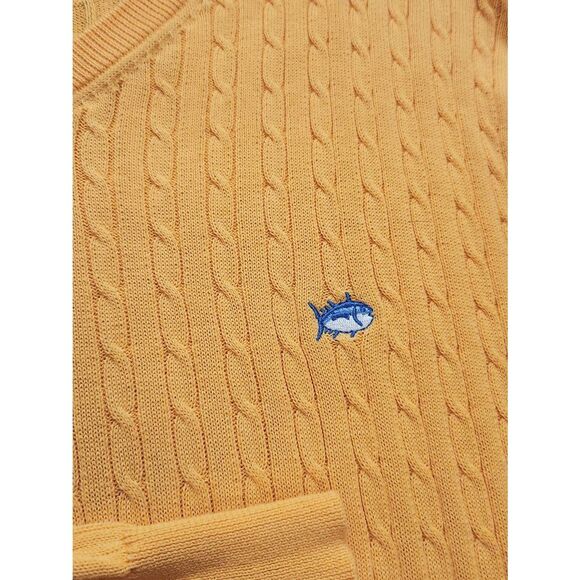 Southern Tide Cable Knit V-neck Skipjack Sweater LS men's small cotton yellow - Picture 1 of 9